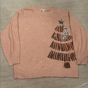 Women's Sequin Tree Sweater - Peach